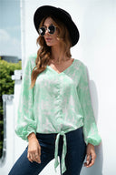 Chic Women's Blouse with Flowy Sleeves and Knot Accent