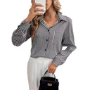 Women's Striped Blouse with Back Cutout & Bow Accent