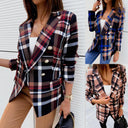 Stylish Women's Double-Breasted Check Blazer