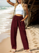 Women's Airy Leisure Pants with Stretchy Waistband and Multi-Purpose Pockets