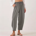 Women's Relaxed Fit Leisure Pants with Elastic Waist and Convenient Pockets