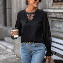 Chic Women's Top with Lace Details and Sheer Sleeves