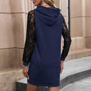 Women's Hooded Dress with Lace Sleeves