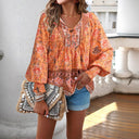 Boho Floral Blouse with Bow Detail