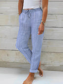 Stylish Women's Striped Cotton Pants with Adjustable Waist