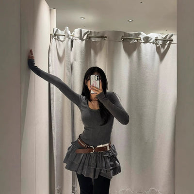 Chic Women's Long Sleeve Ruffled Hem Dress