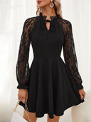 Lace Sleeve Women's Dress with Bow Accent