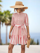 Striped Women's Shirt Dress with Fitted Belt