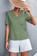 Stylish Women's Wrap Blouse with Button Accents