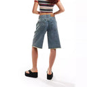 Chic Women's Denim Bermuda Shorts with Frayed Hem