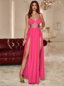 Chic Evening Dress with Sheer Inserts and High Slit