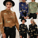 Chic Animal Print Blouse with Stand Collar