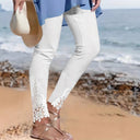 Lace Trim Women's Leggings with Elastic Waist