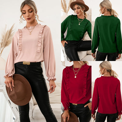 Chic Ruffle-Detail Women's Blouse with Flowing Sleeves