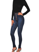 Women's High-Waist Skinny Jeans with Unique Button Detail