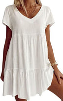Chic V-Neck Dress with Ruffled Hem and Convenient Pockets for Women