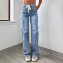 Women's Wide Leg Cargo Jeans with Utility Pockets