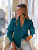 Chic Satin V-Neck Shirt with Long Sleeves