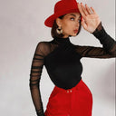 Chic Long Sleeve Bodysuit with Sheer Ruffles