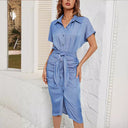 Chic Women's Shirt Dress with Knot Detail & High Slit