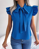 Chic Ruffle Detail Blouse with Bow Accent