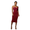 Women's Shimmery Ruching Midi Dress for Stunning Style
