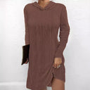 Chic Hooded Knit Dress with Side Slit