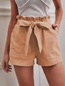 Chic Linen Shorts with Tie Belt and Wide Waistband