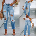 Women's High-Waisted Ripped Jeans in Modern Straight-Leg Style