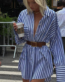 Chic Striped Women's Shirt Dress
