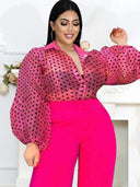 Chic Women's Blouse with Puff Sleeves & Collar