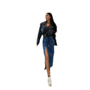 Stylish Women's Denim Midi Skirt with Side Slit