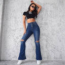 Trendy High-Waisted Flared Jeans with Stylish Rips