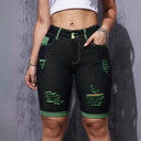 Women's Distressed Denim Shorts with Green Detail