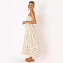 Chic Women's Striped Maxi Dress with Elastic Waist