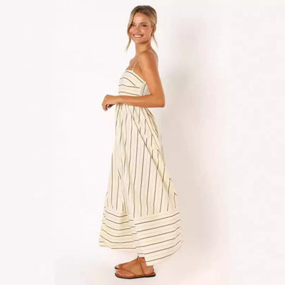 Chic Women's Striped Maxi Dress with Elastic Waist