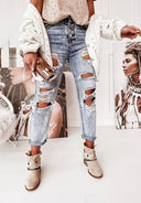 Distressed Women's Boyfriend Jeans with High Waist Design