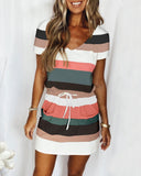 Stylish Women's Striped Mini Dress with Adjustable Waist
