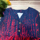 Trendy Gradient Women's Short Sleeve Blouse with Button Accents