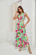 Chic Women's Maxi Dress with V-Neck & Belt