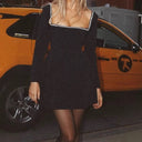 Square Neckline Cocktail Dress with Pearl Accents