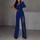 Chic Women's Jumpsuit with Sheer Inserts and Sequin Detail