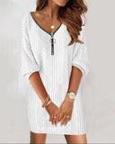 Stylish Women's Knit Dress with Deep V-Neck & Zipper Accent