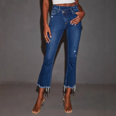 Trendy Women's Bootcut Jeans with Frayed Hem