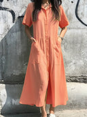 Button-Detail Women's Shirt Dress with Pockets
