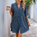 Chic Women's Shirt Dress with Button Placket and Flowy Skirt