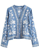 Embroidered Blouse with Ruffle Accents for Women