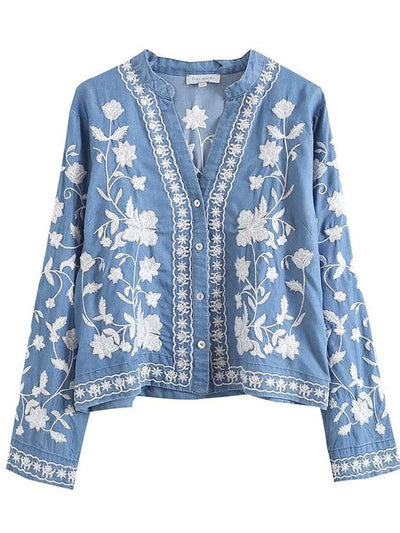 Embroidered Blouse with Ruffle Accents for Women