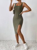 Women's Stylish Figure-Fitting Strap Dress with Side Slit