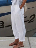 Women's Airy Linen Pants with Elastic Waist and Pockets